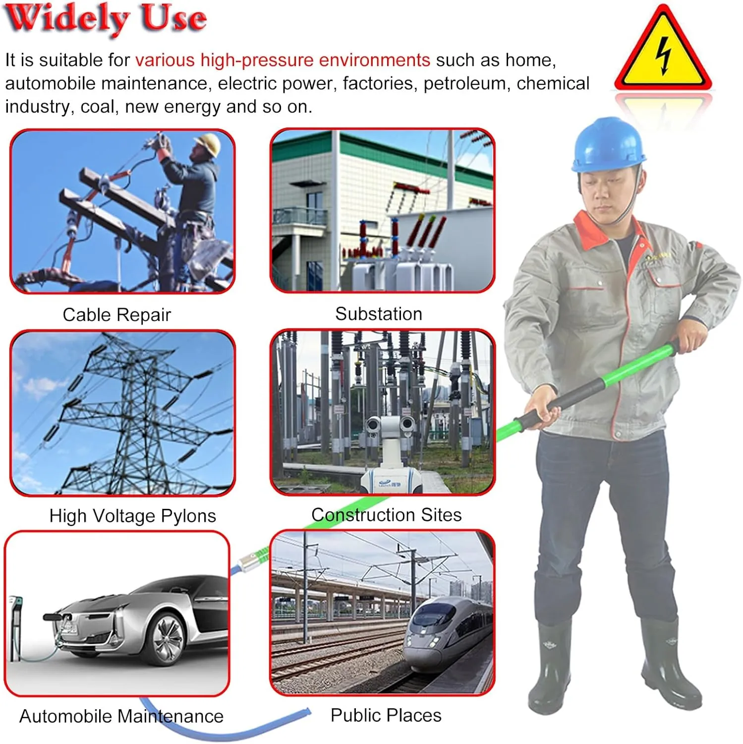 Rescue Hook Saftey Tool Insulated Body Rescue Hook, 3 5 6 10 Ft Long Lightweight Anti Electric Shock Rescue Pole for New Energy Vehicle Repairs, 10KV 35KV 110KV 220KV High Voltage Electrical Lifeguard