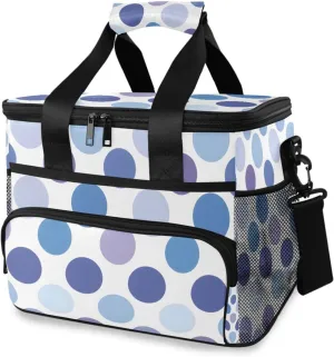 Retro Blue Polka Dots Cooler Bag Insulated Cooler Soft Sided Cooler 24 Can Portable Picnic Bag Large Leakproof Lunch Bag Box for Beach Grocery Camping Travel Car Men Women