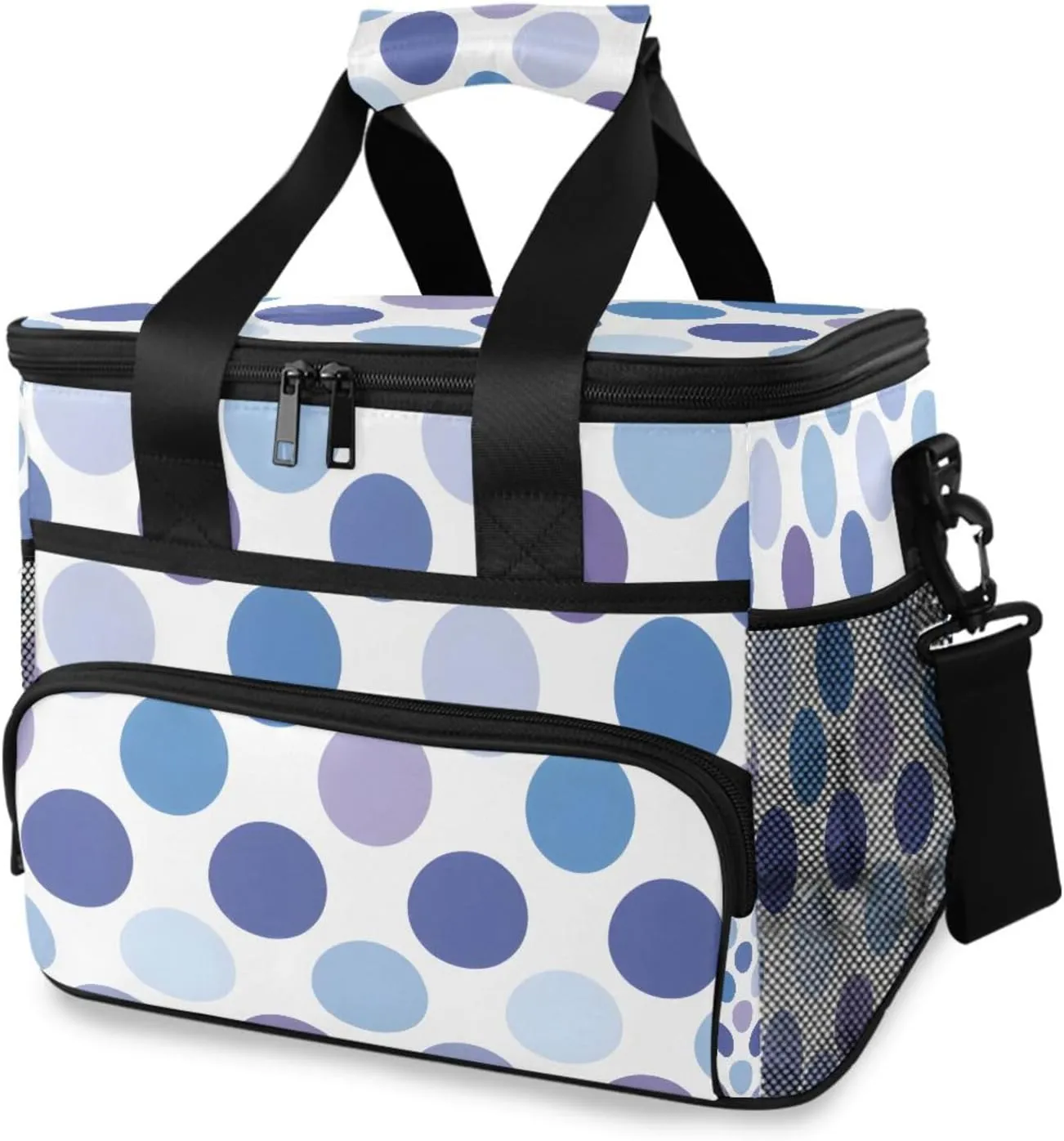 Retro Blue Polka Dots Cooler Bag Insulated Cooler Soft Sided Cooler 24 Can Portable Picnic Bag Large Leakproof Lunch Bag Box for Beach Grocery Camping Travel Car Men Women