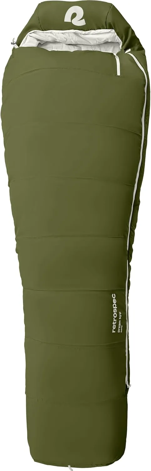 Retrospec Dream Sleeping Bag - 5, 15, 30 Mummy for Camping, Insulated Cold Weather, Lightweight Stuff Sack, Water-Resistant, Adjustable Draw Cords, Adult