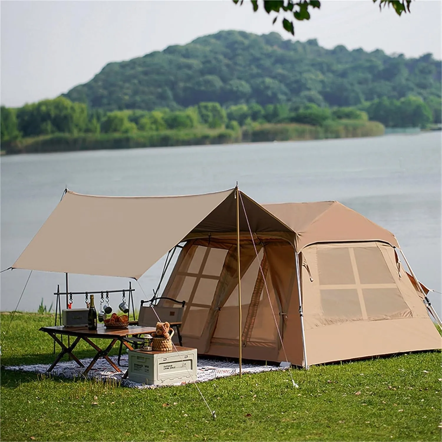 Ridge Tent Outdoor Camping Vinyl Tent Portable Folding Automatic Thickening Rainproof Overnight Tent