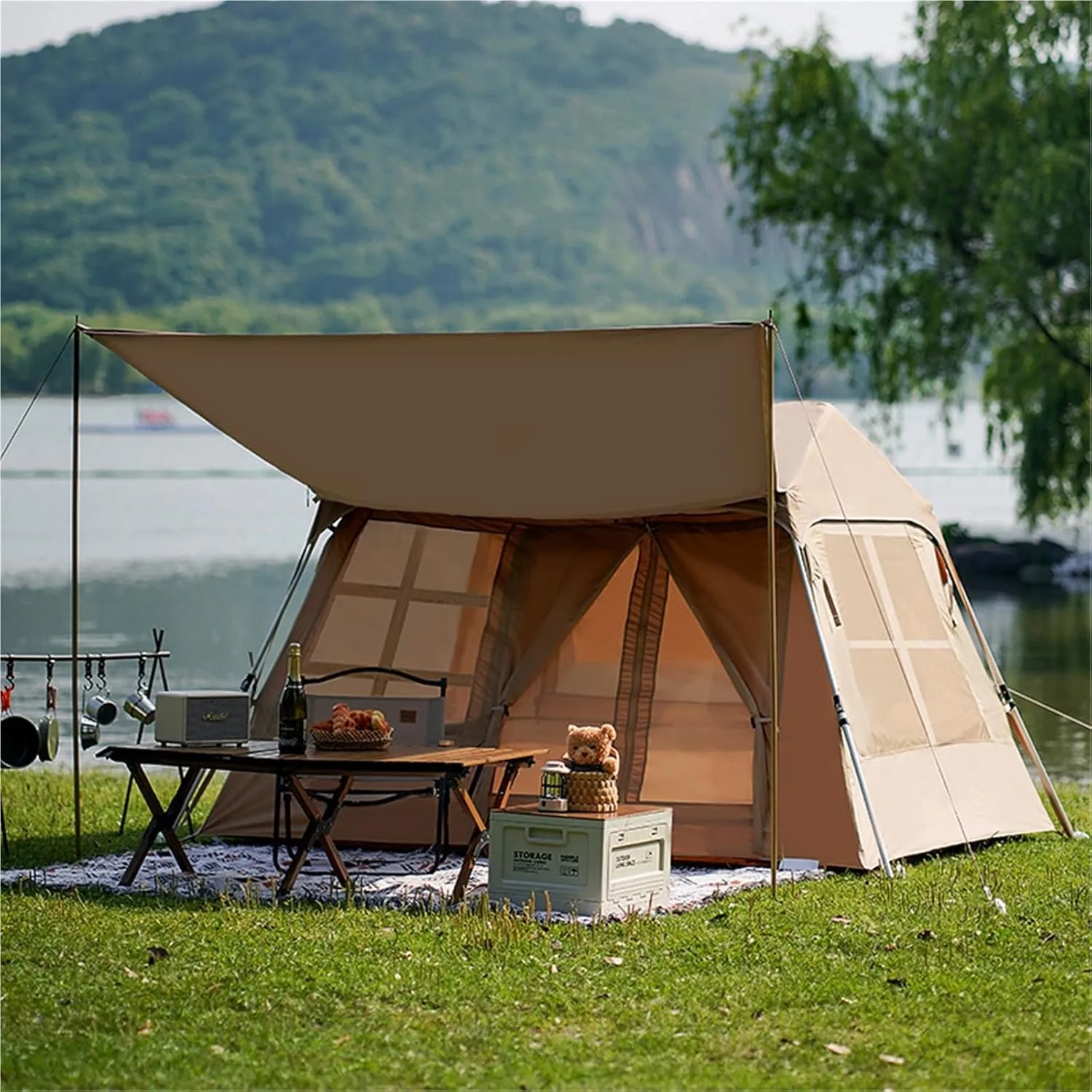 Ridge Tent Outdoor Camping Vinyl Tent Portable Folding Automatic Thickening Rainproof Overnight Tent