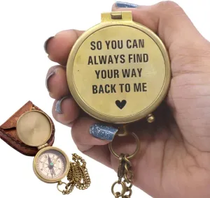 RII Solid Brass Personalised Compass Gifts with Engraved Message, Graduation Day, Birthday, Father to Son, Romantic Gift
