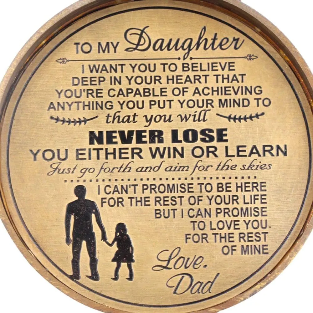 RII To My Daughter Gifts - Solid Brass Engraved Compass, Baptism, Graduation, Wedding & Confirmation Gift for Girls