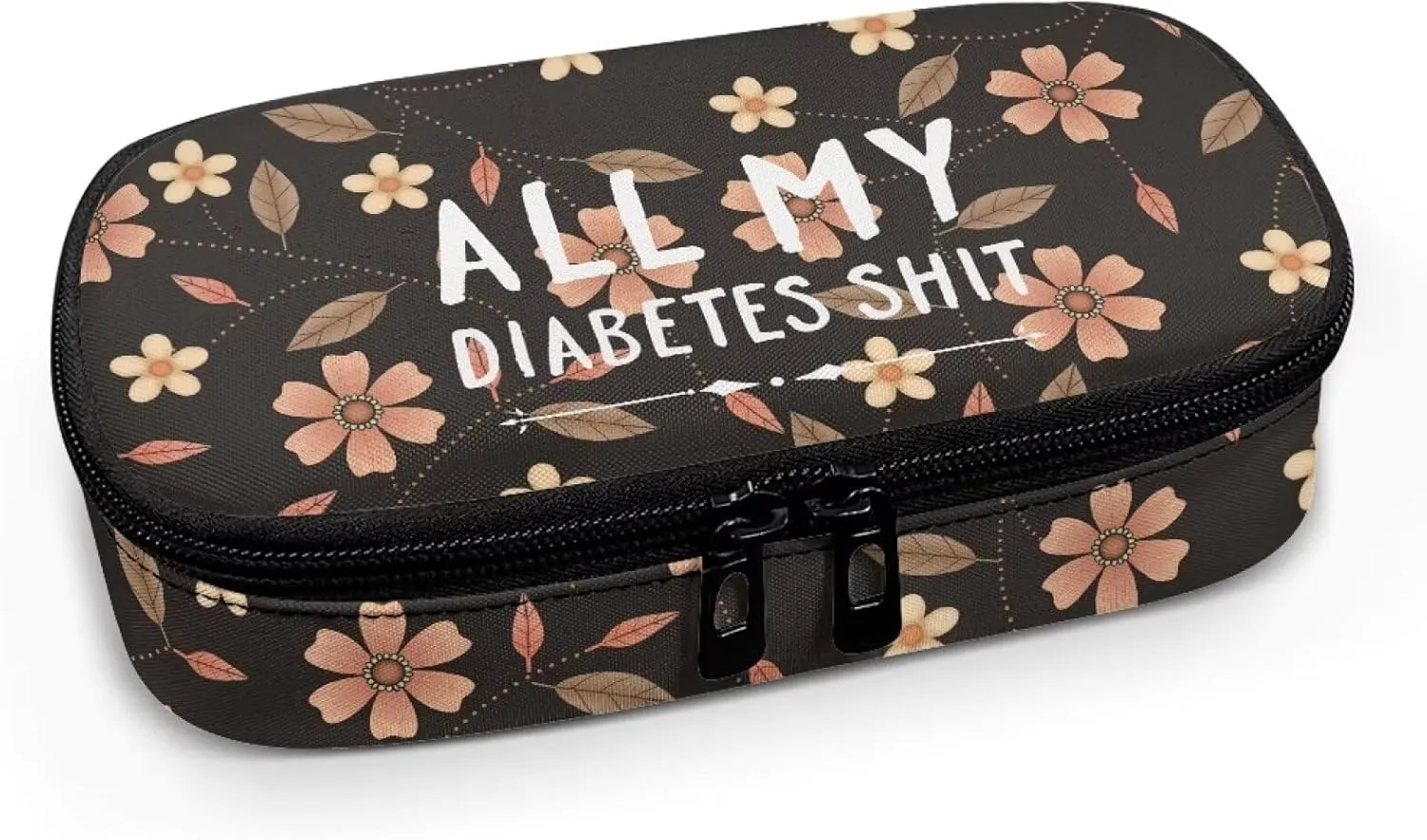 Rnyleeg Boho Flower Leaves Insulin Travel Case,All My Diabetes Shit Portable Cooling Bag for Diabetic Organizer Insulated Bag for Insulin Pen and Medication Diabetic Supplies