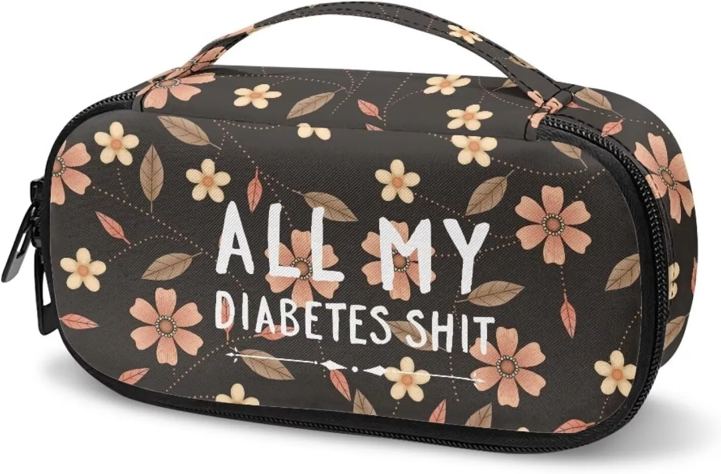 Rnyleeg Boho Flower Leaves Insulin Travel Case,All My Diabetes Shit Portable Cooling Bag for Diabetic Organizer Insulated Bag for Insulin Pen and Medication Diabetic Supplies