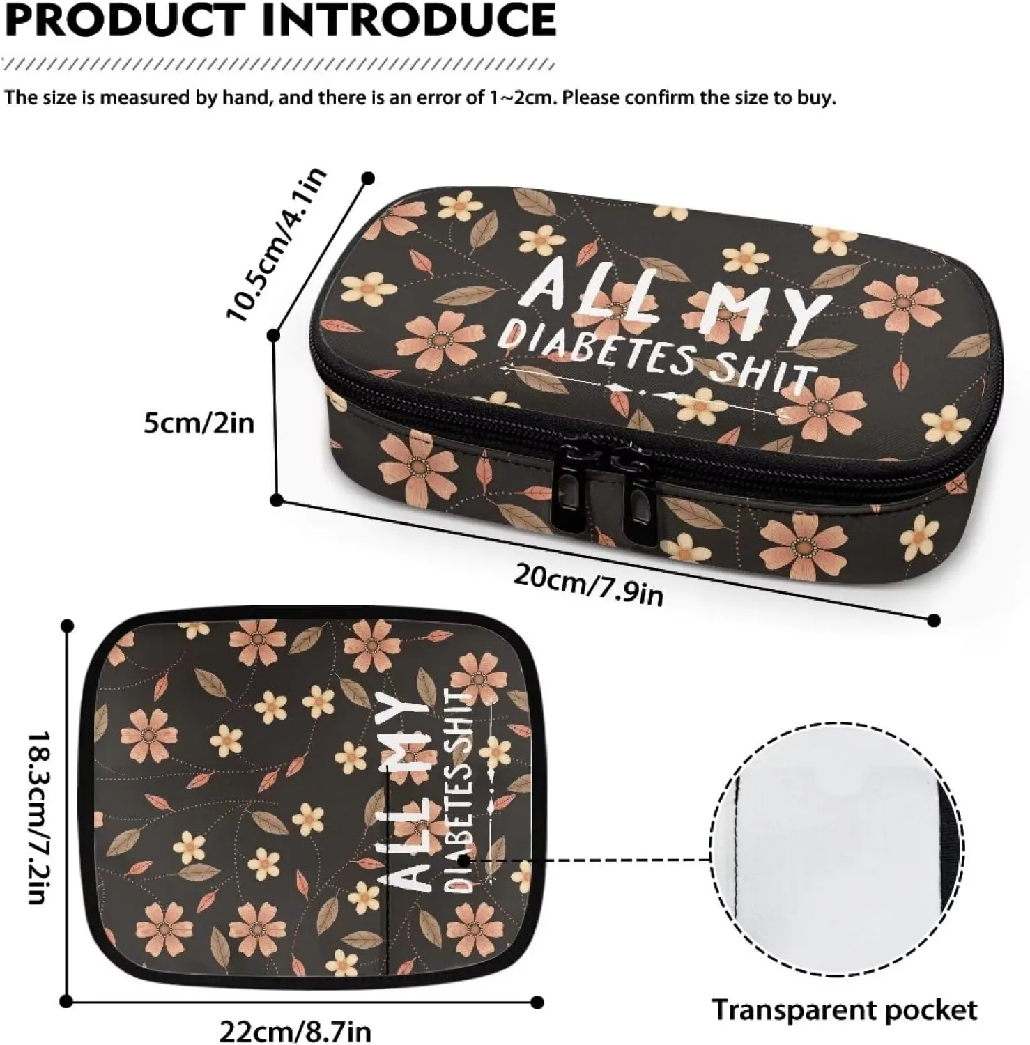 Rnyleeg Boho Flower Leaves Insulin Travel Case,All My Diabetes Shit Portable Cooling Bag for Diabetic Organizer Insulated Bag for Insulin Pen and Medication Diabetic Supplies