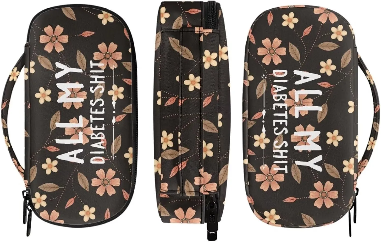 Rnyleeg Boho Flower Leaves Insulin Travel Case,All My Diabetes Shit Portable Cooling Bag for Diabetic Organizer Insulated Bag for Insulin Pen and Medication Diabetic Supplies