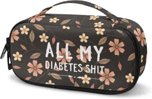 Rnyleeg Boho Flower Leaves Insulin Travel Case,All My Diabetes Shit Portable Cooling Bag for Diabetic Organizer Insulated Bag for Insulin Pen and Medication Diabetic Supplies