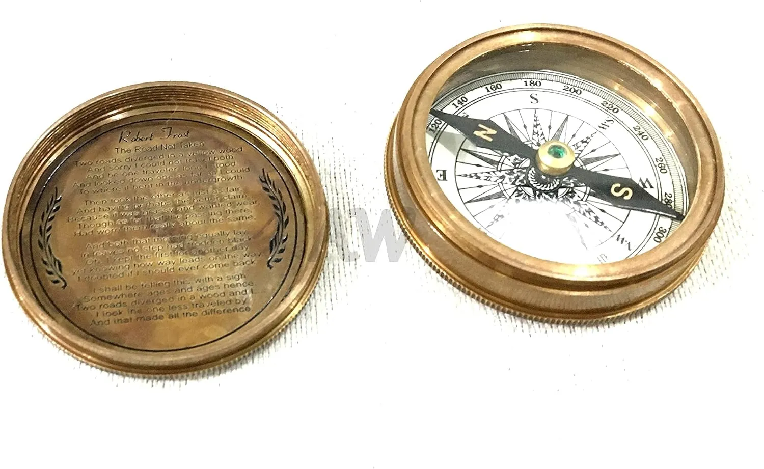 Robert Frost The Road Not Taken Handmade Nautical Compass Maritime Marine Working Compass with Leather Case