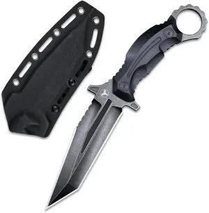 Rock Fixed Blade Knife Sleipner Steel Flat Ground Double-Edged Tanto Blade G10 Handlewith Kydex Sheath for Outdoor Camping Hunting Hiking Survival EDC Tool (Black)