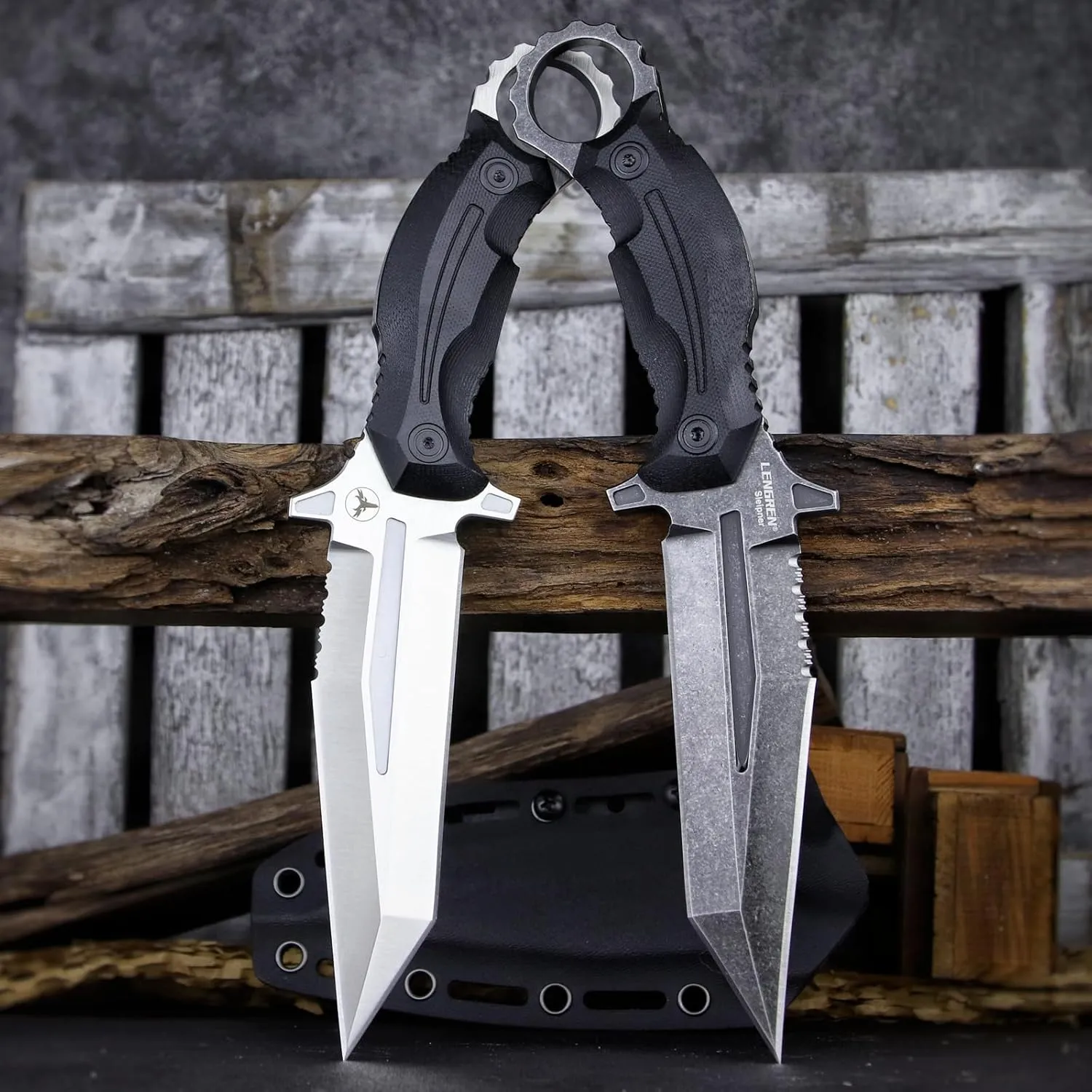 Rock Fixed Blade Knife Sleipner Steel Flat Ground Double-Edged Tanto Blade G10 Handlewith Kydex Sheath for Outdoor Camping Hunting Hiking Survival EDC Tool (Black)