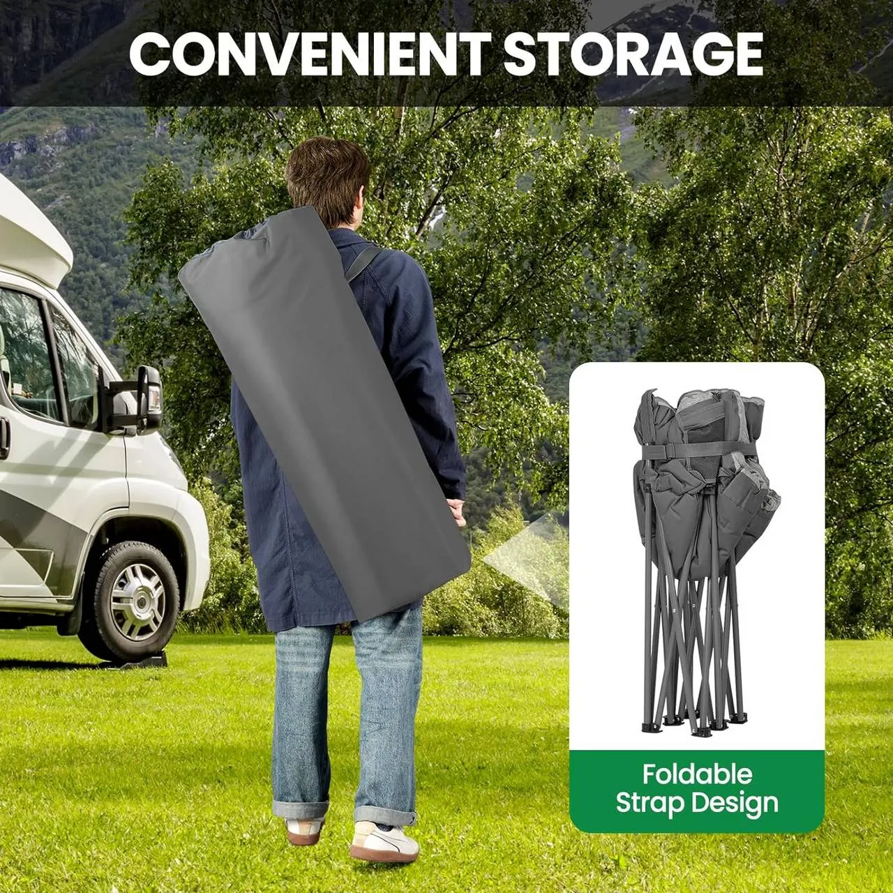 Rootz Camping Sofa for 2 - Folding Chair - Portable Outdoor Seating - Metal Frame - Linen Fabric - 121cm x 95cm x 60cm