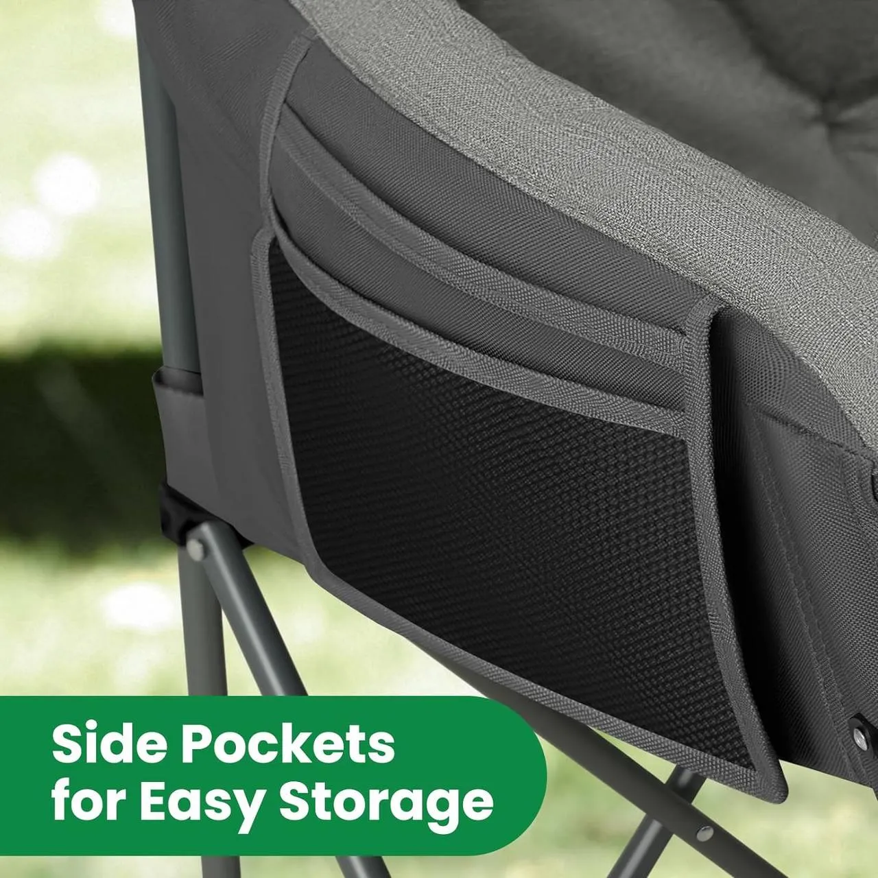 Rootz Camping Sofa for 2 - Folding Chair - Portable Outdoor Seating - Metal Frame - Linen Fabric - 121cm x 95cm x 60cm