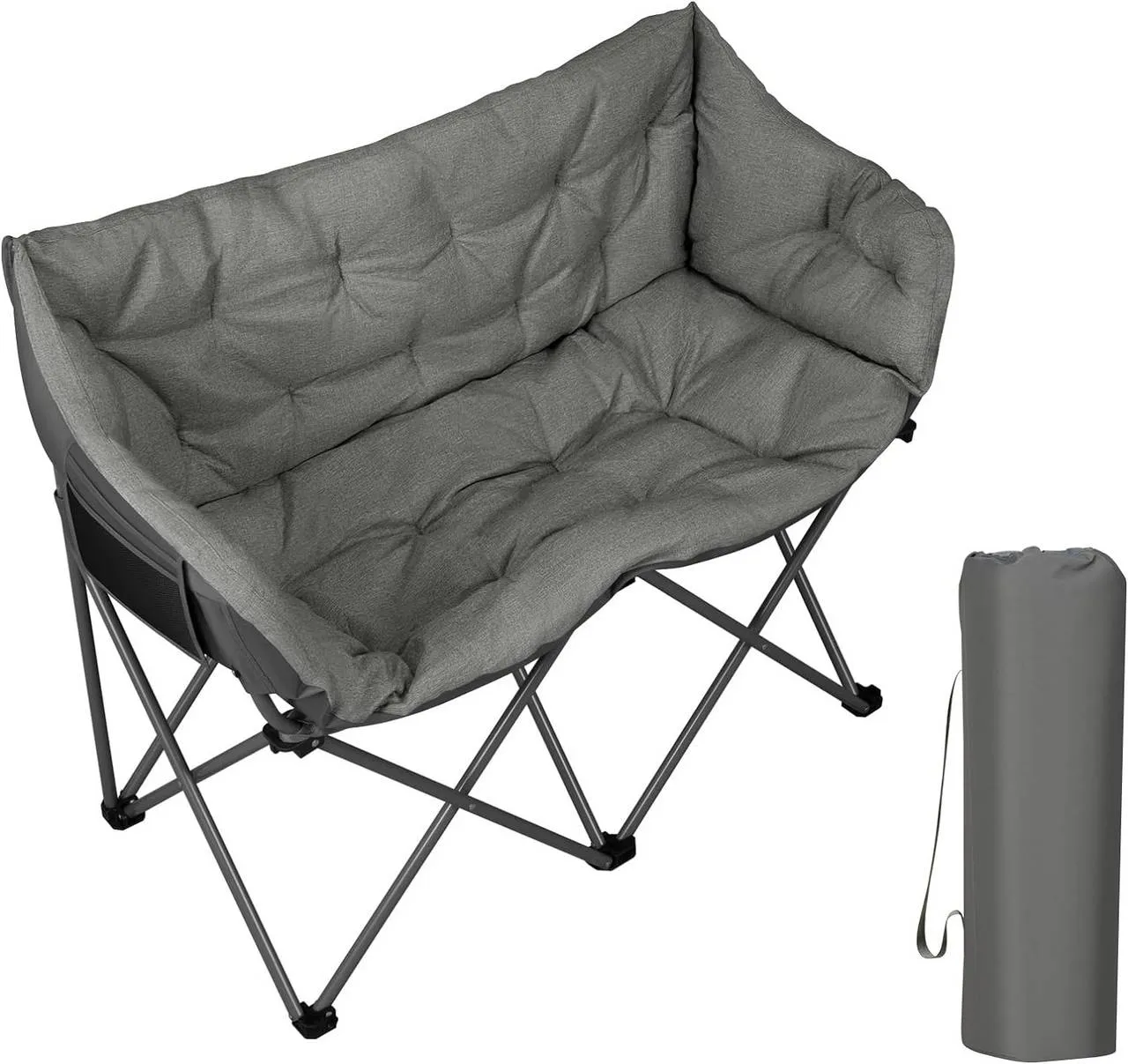Rootz Camping Sofa for 2 - Folding Chair - Portable Outdoor Seating - Metal Frame - Linen Fabric - 121cm x 95cm x 60cm