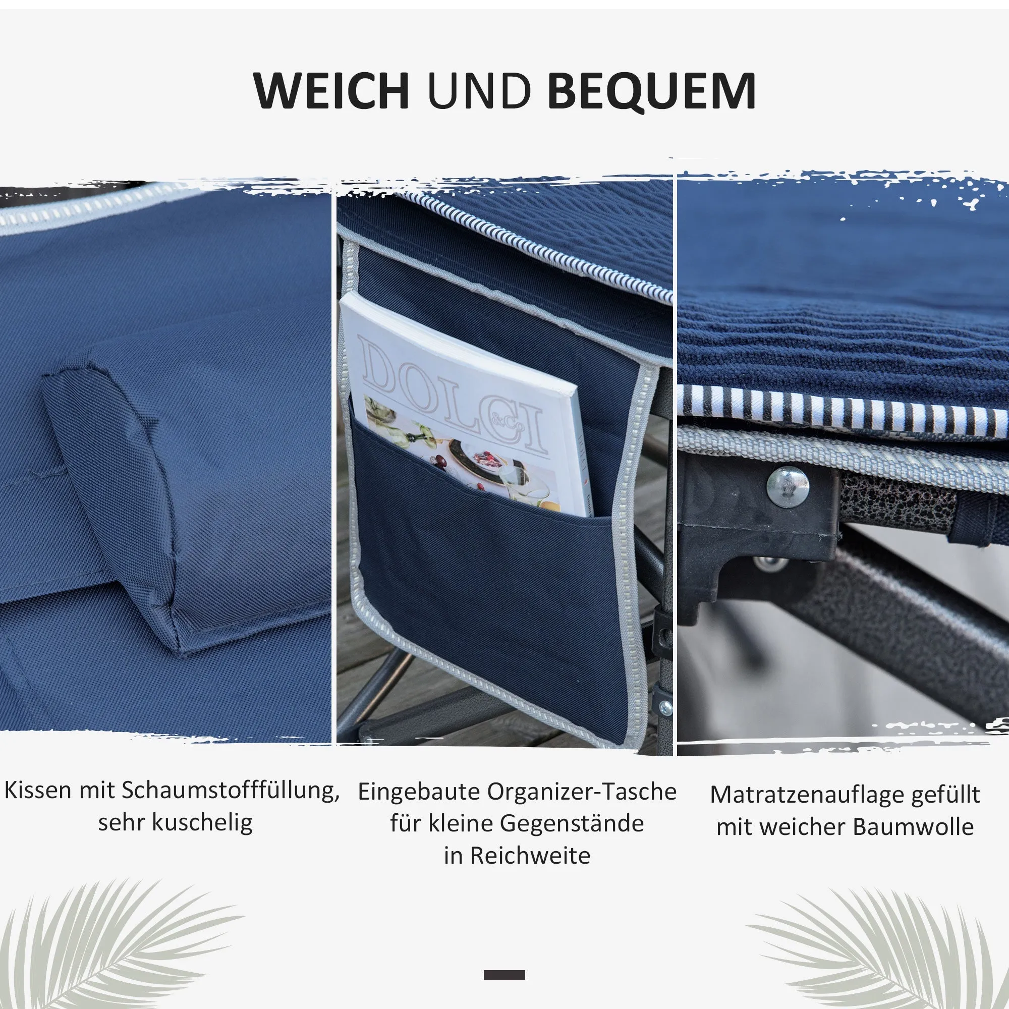 Rootz Foldable Camping Bed - Field Bed - Portable Resting Solution - Includes Pillow - 188 x 64.5 x 53 cm, Blue, Holds Up to 150 kg
