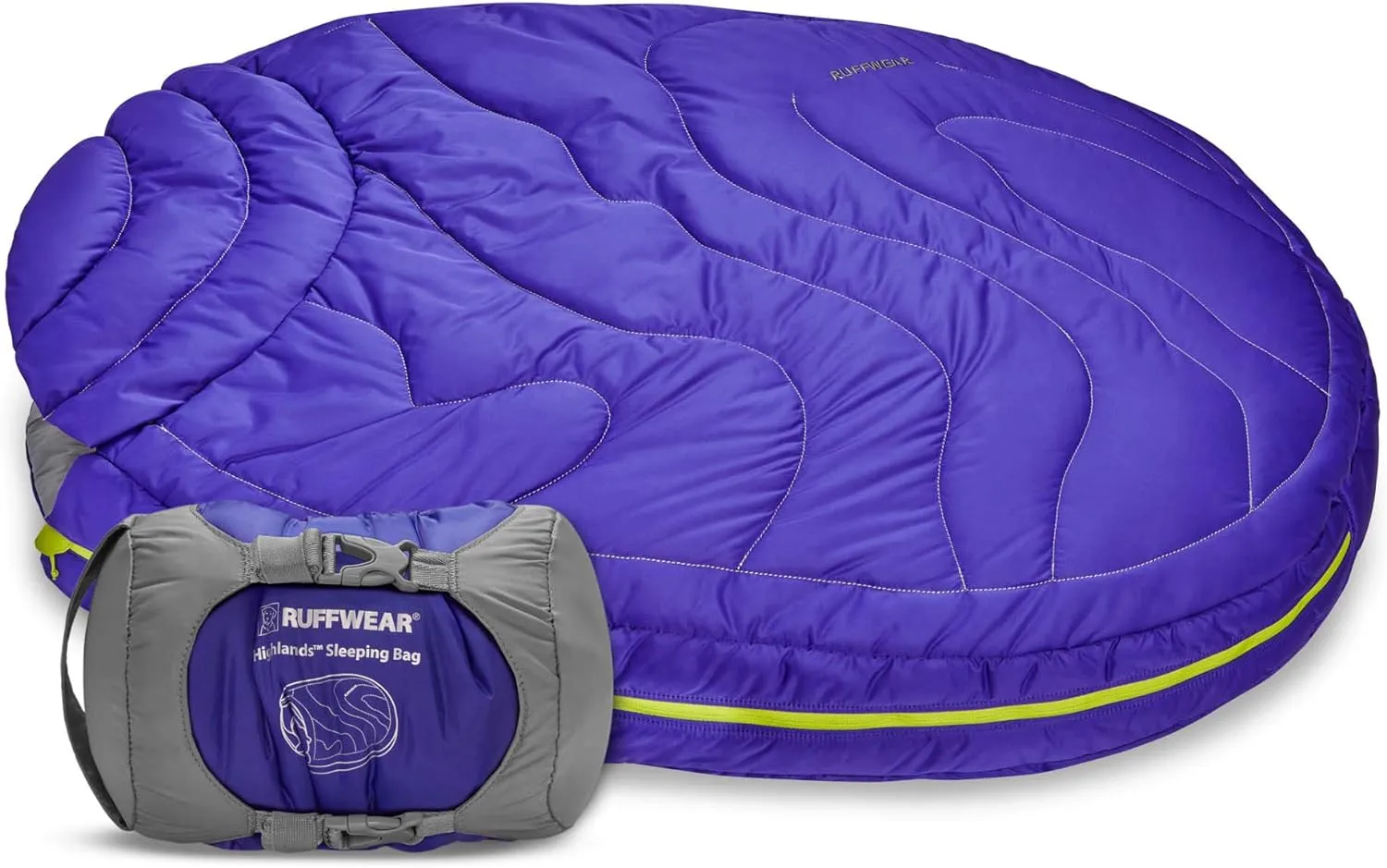 Ruffwear, Highlands Dog Sleeping Bag, Water-Resistant Portable Dog Bed for Outdoor Use, Huckleberry Blue, Large