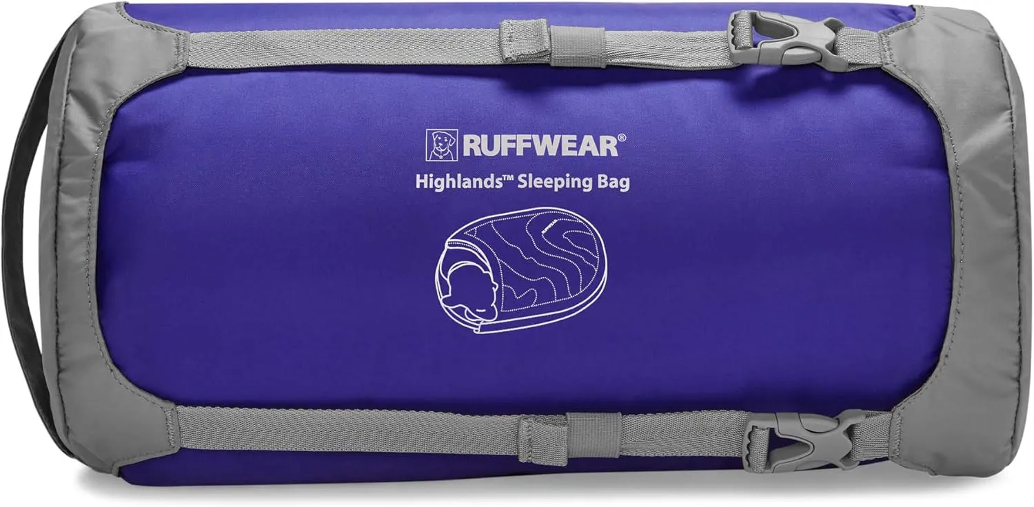 Ruffwear, Highlands Dog Sleeping Bag, Water-Resistant Portable Dog Bed for Outdoor Use, Huckleberry Blue, Large