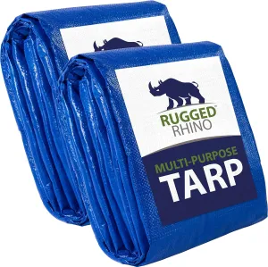 Rugged Rhino All Weather 100% Waterproof Heavy Duty Tarp, 2 Pack, 5 Mil UV Temperature Resistant Tarps, High Durability Multipurpose Cover, for Home Outdoor Patio Winter Leaf Camping, 10x10 Blue