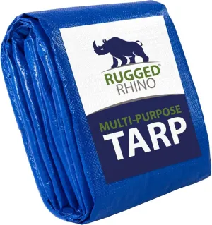 Rugged Rhino All Weather 100% Waterproof Heavy Duty Tarp, 5 Mil UV Temperature Resistant Tarps, High Durability Multipurpose Cover, for Home Outdoor Patio Winter Leaf Camping,15x15 1 Pack Blue