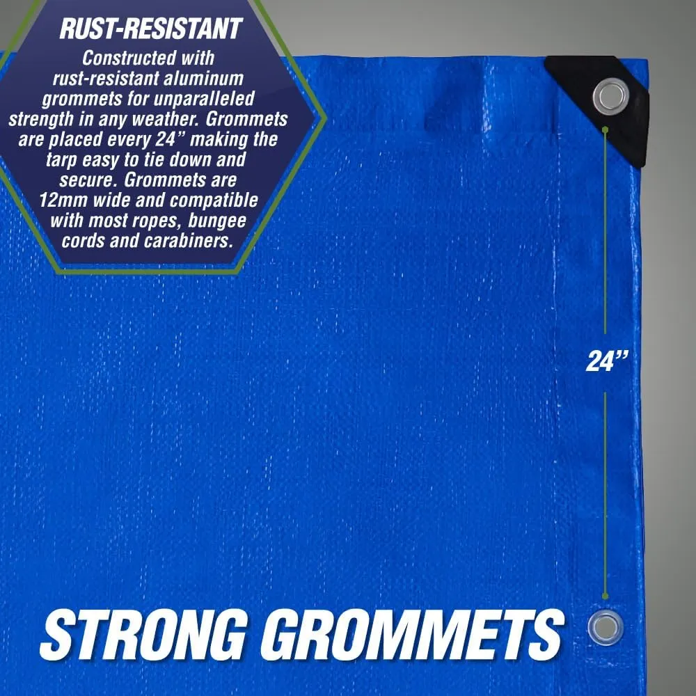 Rugged Rhino All Weather 100% Waterproof Heavy Duty Tarp, 5 Mil UV Temperature Resistant Tarps, High Durability Multipurpose Cover, for Home Outdoor Patio Winter Leaf Camping,15x15 1 Pack Blue