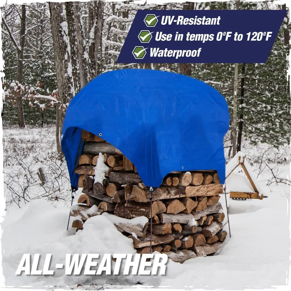Rugged Rhino All Weather 100% Waterproof Heavy Duty Tarp, 5 Mil UV Temperature Resistant Tarps, High Durability Multipurpose Cover, for Home Outdoor Patio Winter Leaf Camping,15x15 1 Pack Blue