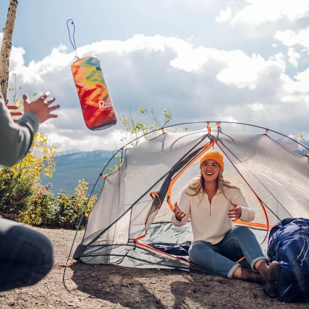 Rumpl Original Puffy Blanket - Warm Puffy Camping Blanket, 100% Recycled Polyester Insulation, Lightweight, Packable, Water-Resistant, Outdoor Puffer Blanket, 52"x75", V1, Rocky Mountain Fade