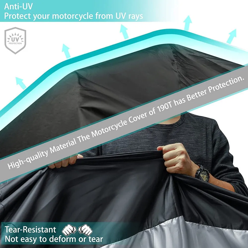 Rynx | XXL Motorcycle Cover Outdoor Waterproof, All-Year Motorcycle Sun Dust Cover - Black and Silver