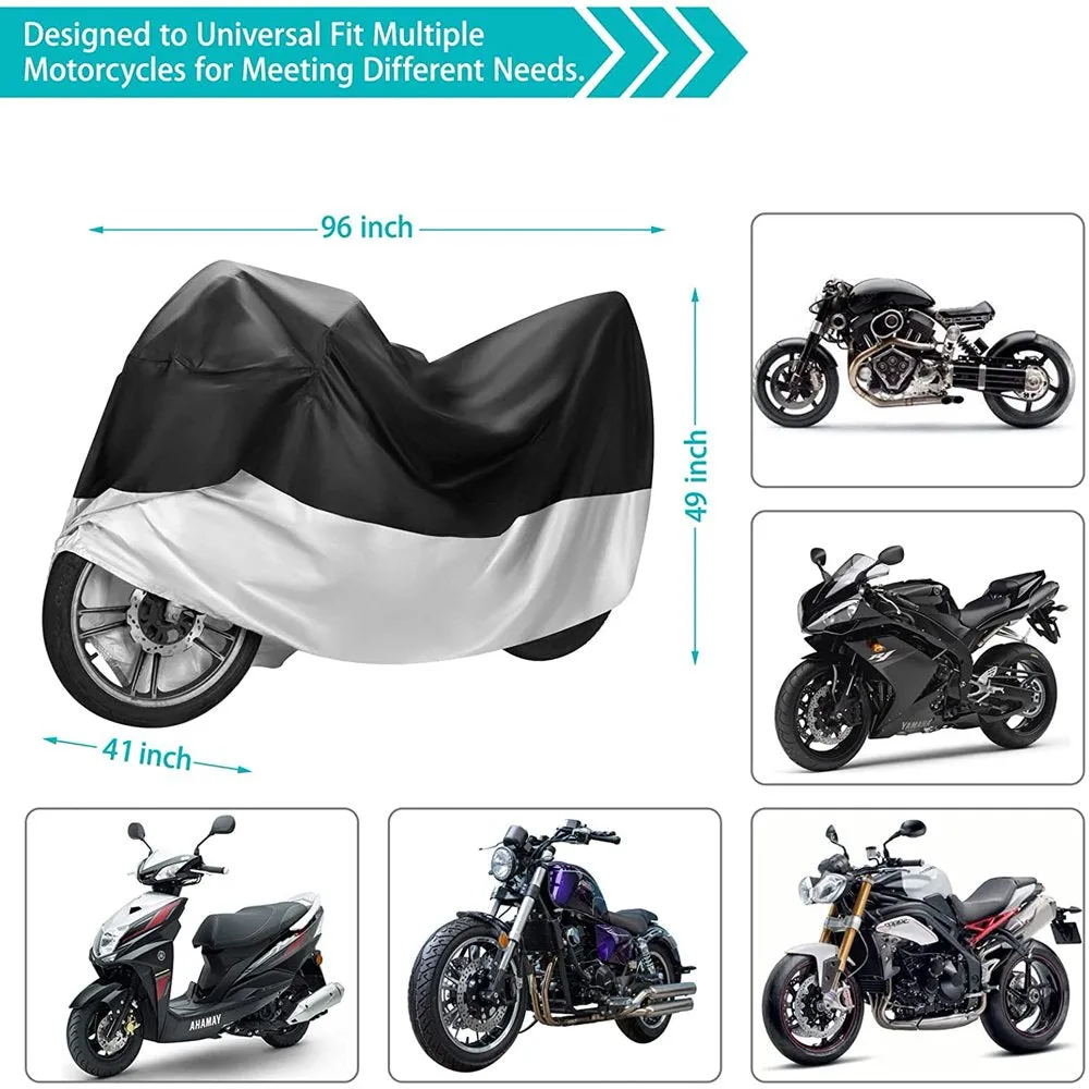 Rynx | XXL Motorcycle Cover Outdoor Waterproof, All-Year Motorcycle Sun Dust Cover - Black and Silver