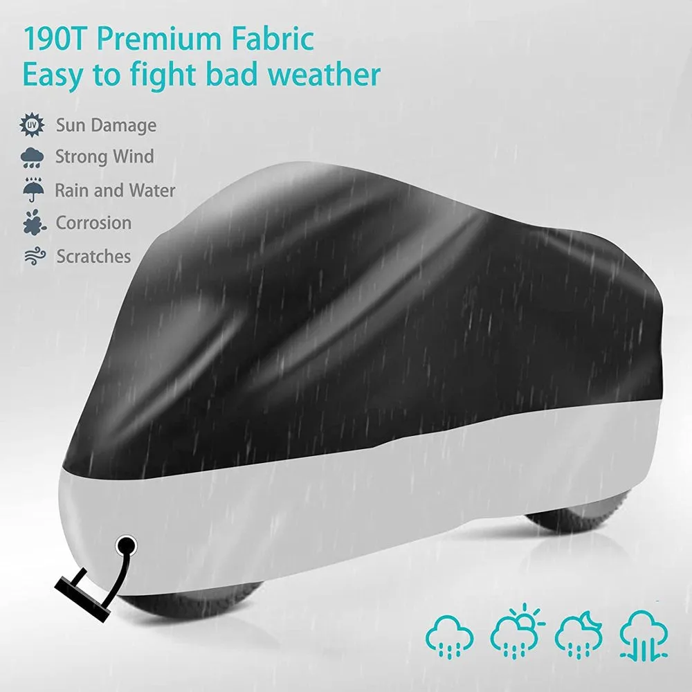 Rynx | XXL Motorcycle Cover Outdoor Waterproof, All-Year Motorcycle Sun Dust Cover - Black and Silver