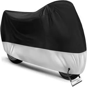 Rynx | XXL Motorcycle Cover Outdoor Waterproof, All-Year Motorcycle Sun Dust Cover - Black and Silver