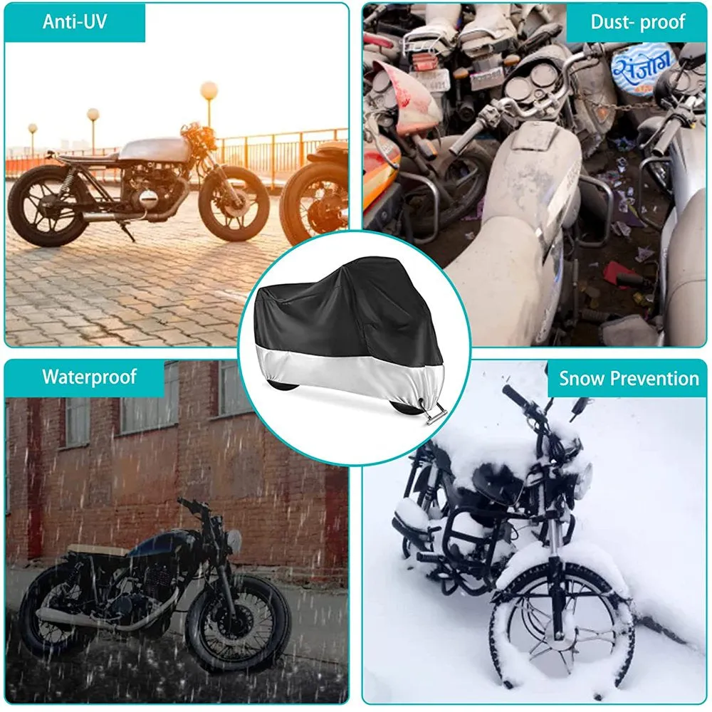 Rynx | XXL Motorcycle Cover Outdoor Waterproof, All-Year Motorcycle Sun Dust Cover - Black and Silver