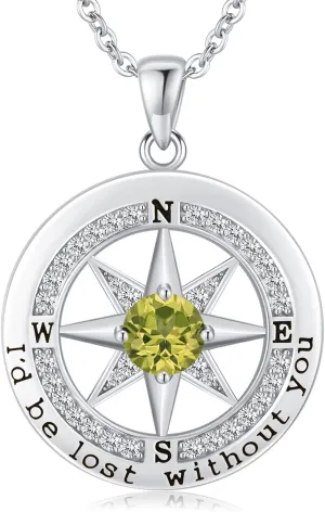 S925 Necklace Gift for Wife |Compass Jewelry |Women Anniversary |Sterling Silver |Girlfriend Birthday Gifts for Her Valentines |I'd be Lost without You |Jewel 18K Gold
