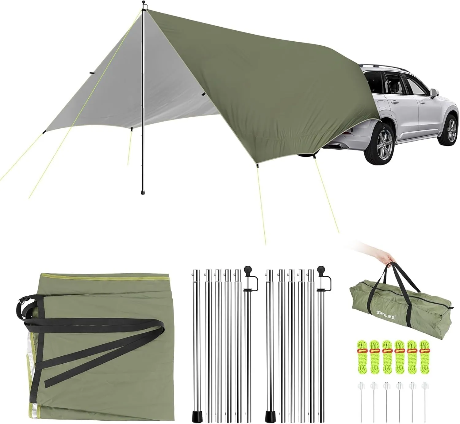 SANLIKE Car Awning Camping Tailgate Tent, Car Tent Tarp with Adjustable Tent Poles, Tailgate Awning, Waterproof Portable Tarp Multifunctional Sun Shelter for SUV Jeep Truck Outdoor Canopy
