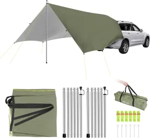 SANLIKE Car Awning Camping Tailgate Tent, Car Tent Tarp with Adjustable Tent Poles, Tailgate Awning, Waterproof Portable Tarp Multifunctional Sun Shelter for SUV Jeep Truck Outdoor Canopy
