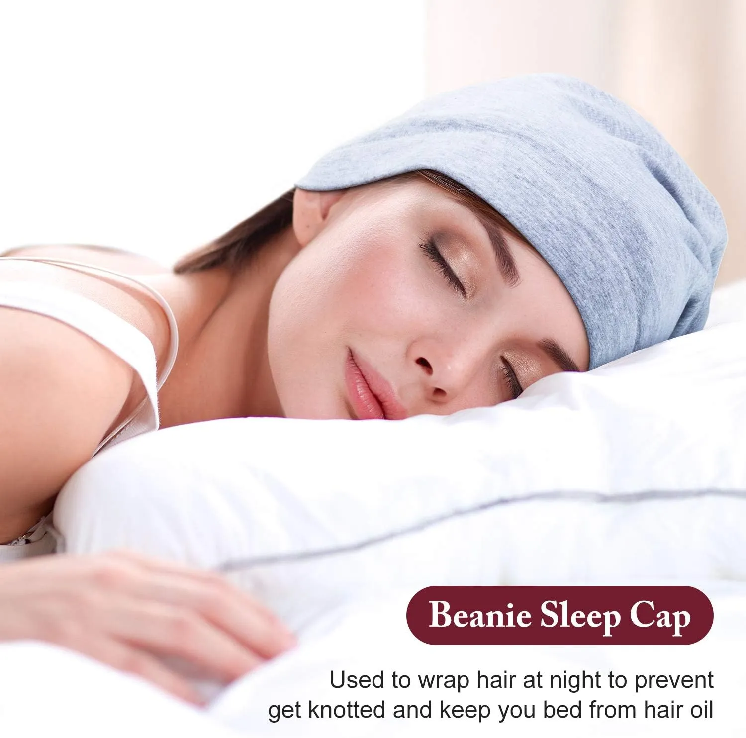 SATINIOR 6 Pieces Satin Lined Sleep Cap Slouchy Skull Beanie Hat Night Hair Cap Headwear Head Wrap for Curly Hair Women Girl