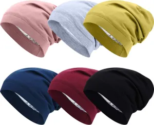 SATINIOR 6 Pieces Satin Lined Sleep Cap Slouchy Skull Beanie Hat Night Hair Cap Headwear Head Wrap for Curly Hair Women Girl