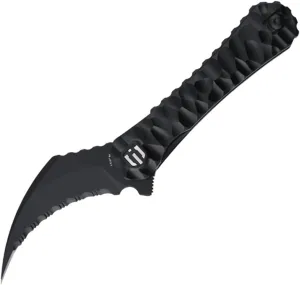 Scythe(XL) Folding Knife 154CM Steel Titanium Coating 2.92" Hawkbill Point Serrated Blade Pocket Knife with Black Non-Slippery PEI Handle and Reversible Wire Clip