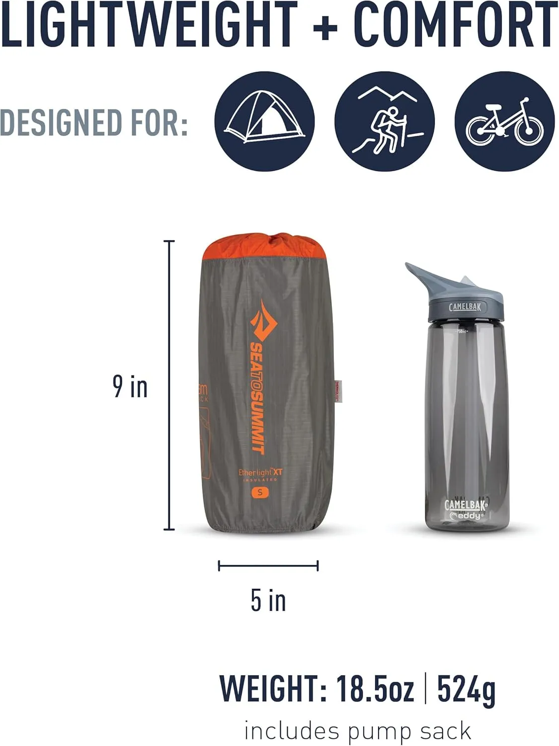 Sea to Summit Ether Light XT Extra-Thick Insulated Sleeping Pad, Tapered - Small (66 x 21.5 x 4 inches)