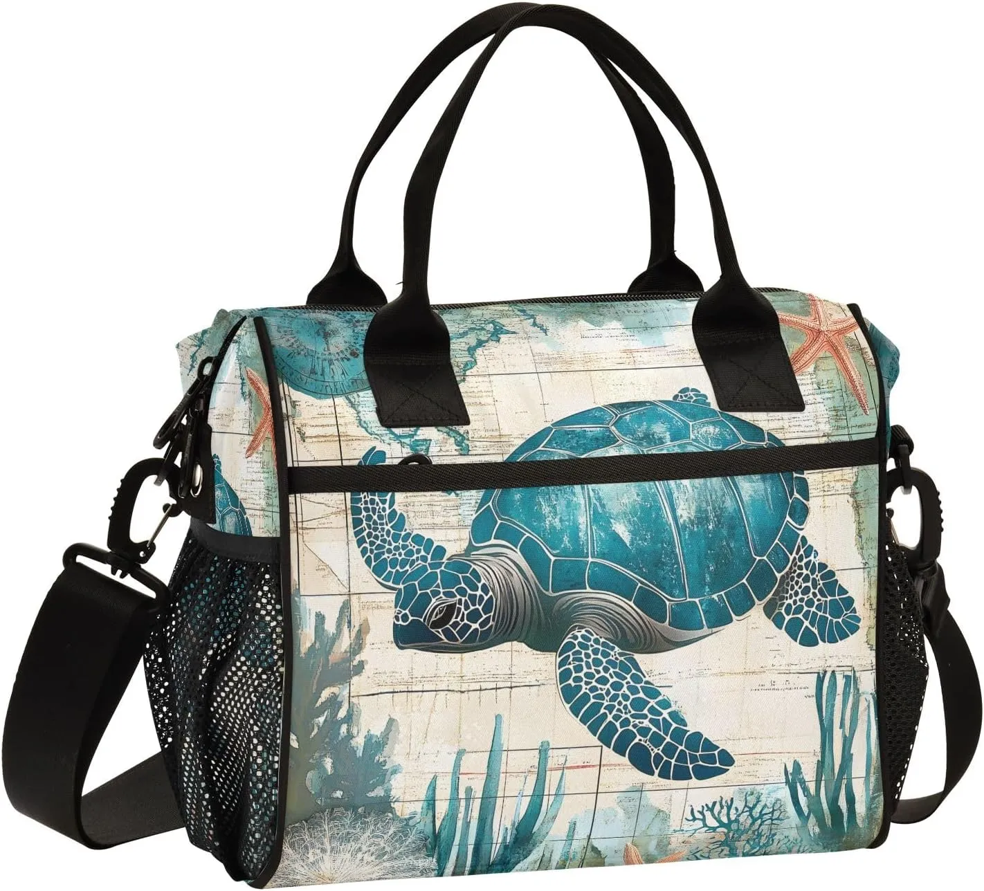 Sea Turtle World Large Insulated Lunch Bag for Office Work School Picnic Reusable Tote Bag