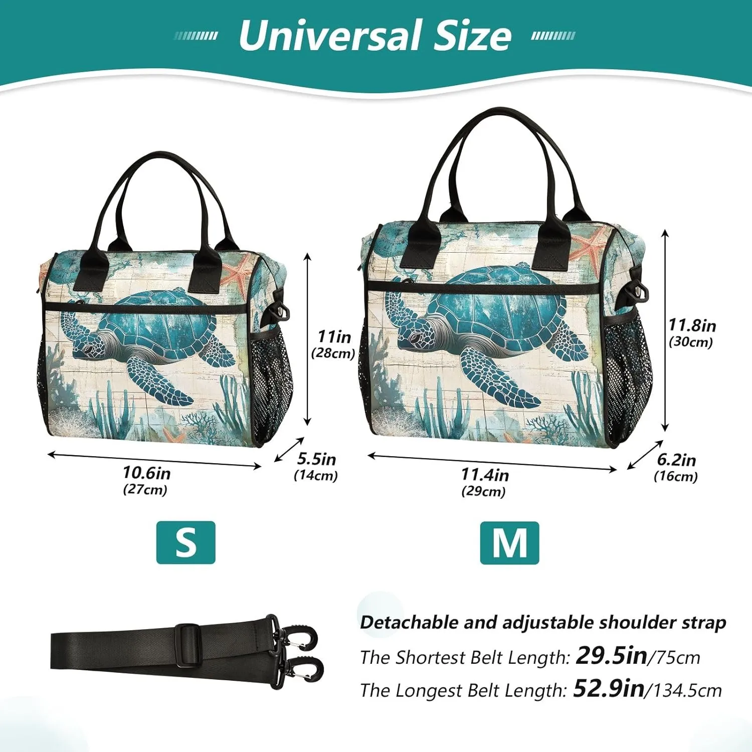 Sea Turtle World Large Insulated Lunch Bag for Office Work School Picnic Reusable Tote Bag