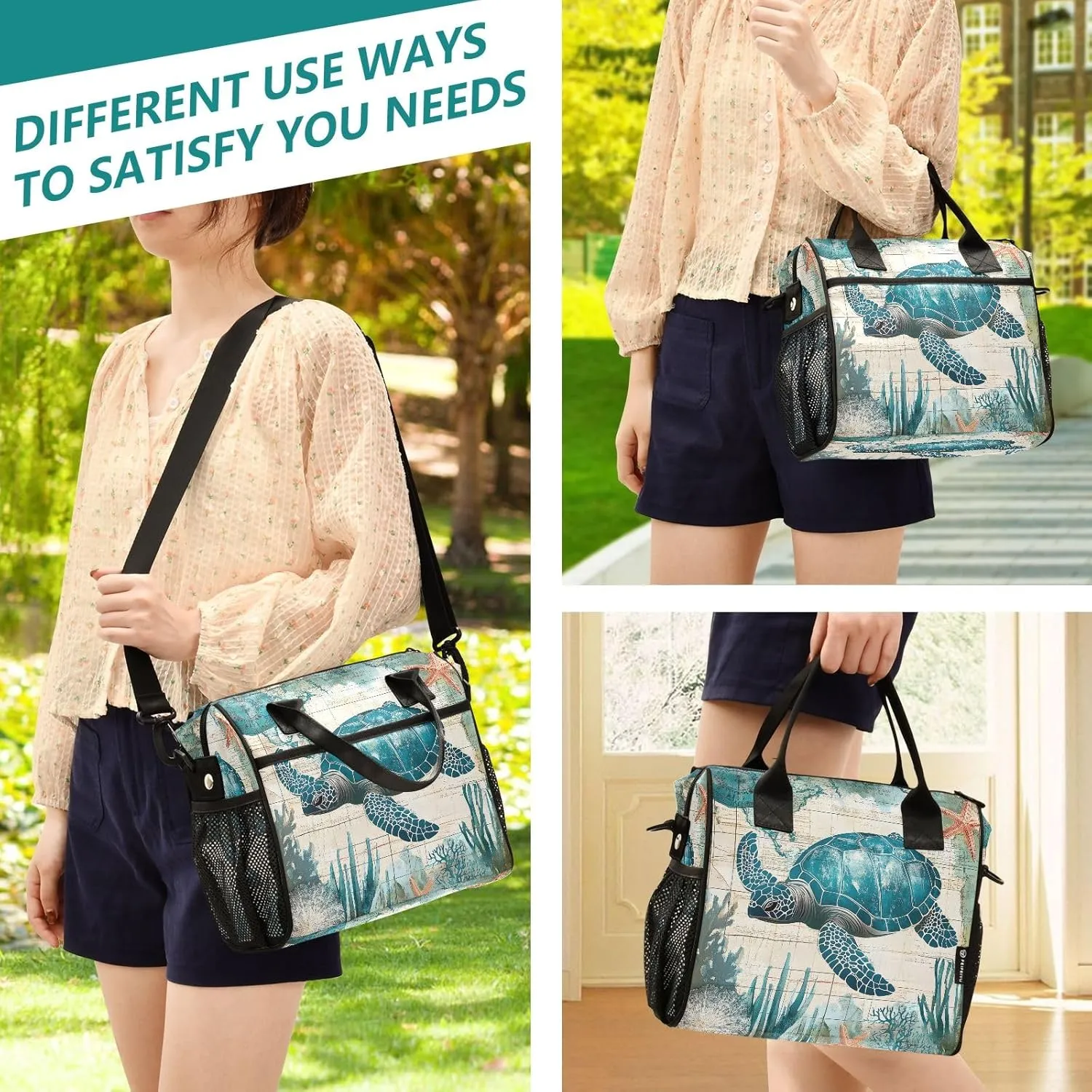 Sea Turtle World Large Insulated Lunch Bag for Office Work School Picnic Reusable Tote Bag