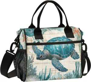 Sea Turtle World Large Insulated Lunch Bag for Office Work School Picnic Reusable Tote Bag