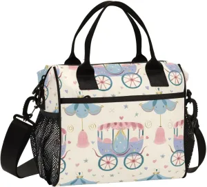 Seamless Pattern with Fairy Tale Carriage Vector Illustration Lunch Bag Women Cooler Bags Lunch Tote Bags for Men Reusable Insulated Lunch Box Crossbody with Shoulder Strap Leakproof Work Picnic S