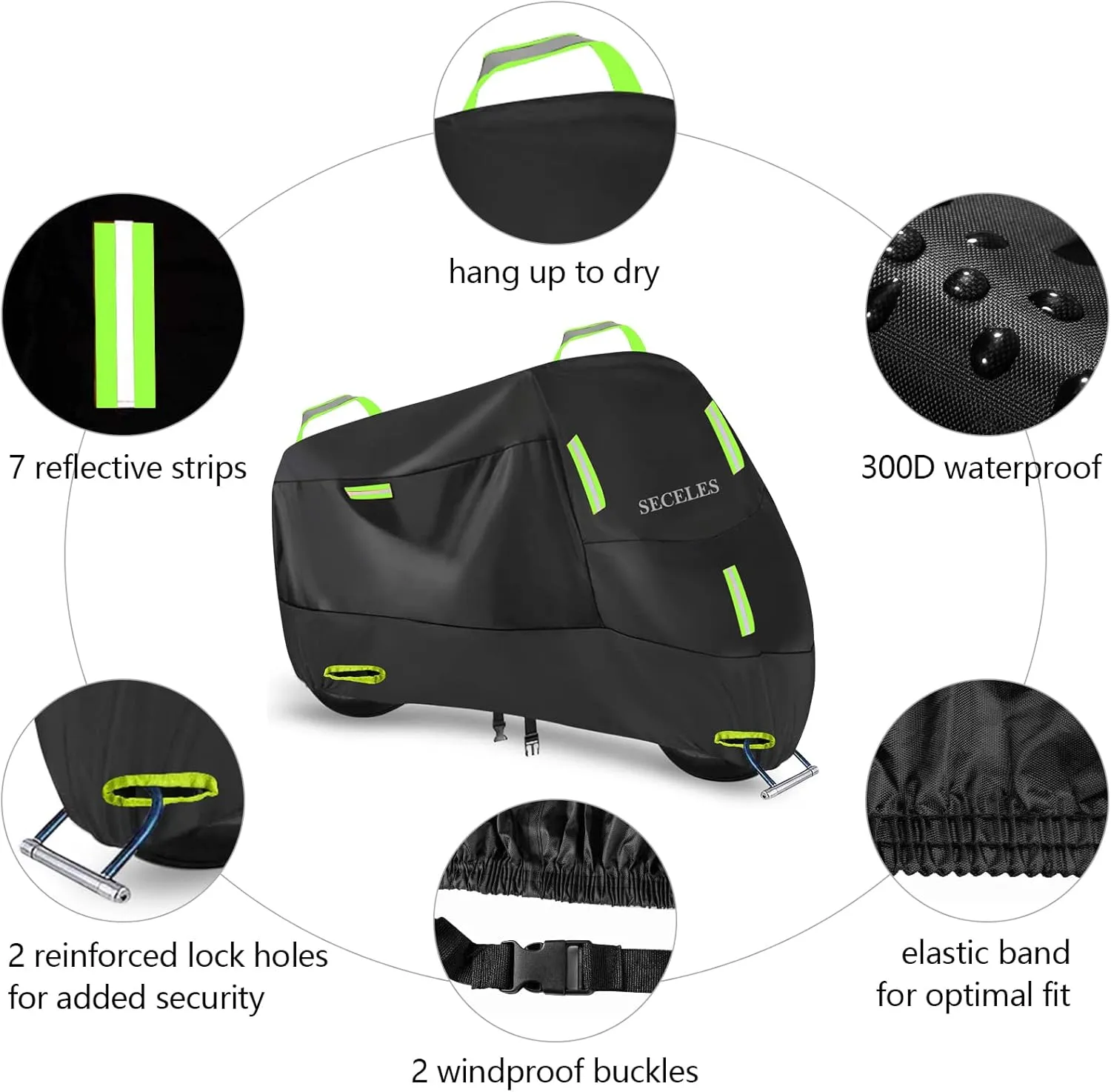 SECELES Scooter Cover Waterproof Outdoor, Vespa Cover All Weather Protection fits up to 82" Vespa Scooter 125cc 150cc Motorcycle Tarp Accesorios para Moto (XL: 82" x 37" x 50")