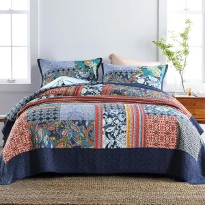 Secgo King Size Comforter Set- 100% Cotton Quilt King Size Set, Navy, Bohemia bedspreads (96 * 108 Inch) with 2 Pillow Shams, Patchwork Reversible Lightweight Bedding