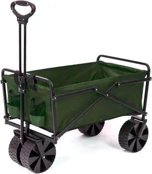 Seina 150 Pound Capacity Heavy Duty Steel Frame Collapsible Folding Outdoor Portable Utility Cart Wagon with All Terrain Plastic Wheels, Green