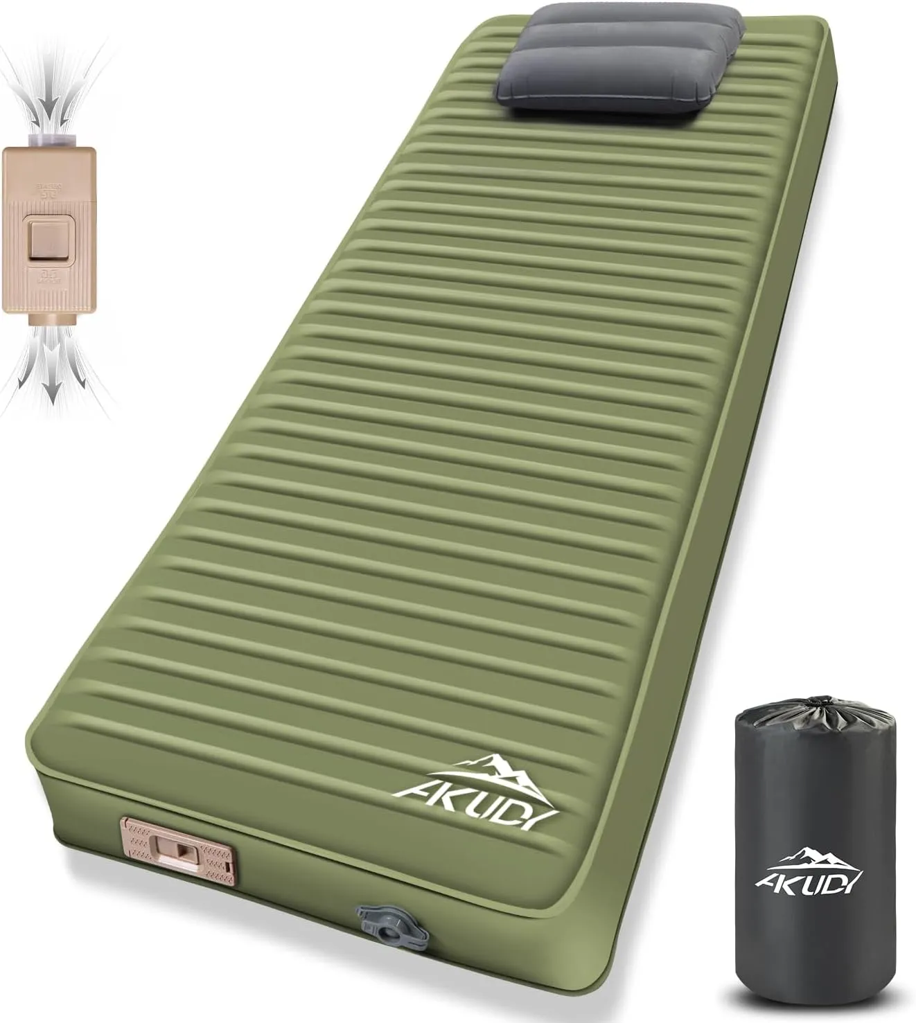 Self Inflating Sleeping Pad with Electric Pump, 4" Ultra-Thick Memory Foam Camping Pad with Pillow, 9.5 R-Value Insulated Camping Mattress, Army Yellow