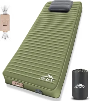 Self Inflating Sleeping Pad with Electric Pump, 4" Ultra-Thick Memory Foam Camping Pad with Pillow, 9.5 R-Value Insulated Camping Mattress, Army Yellow