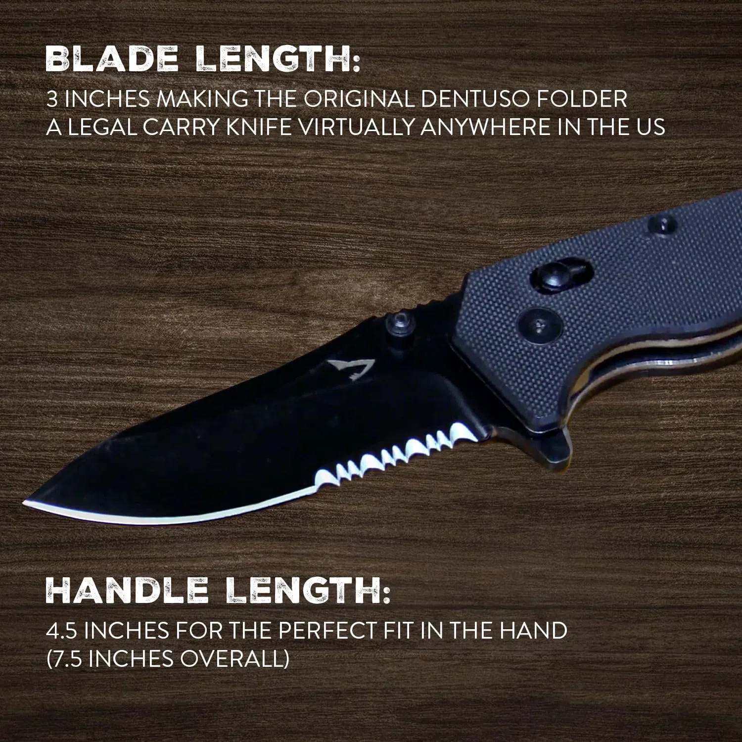 Serrated Pocket Knife, 3" Sharp D2 Blade, Big Pocket Knife, 7.5" Total Length, Textured G10 scale, Crossbar Lock, Reversible Clip, Ball Bearing Pivot, Ideal for Hunting, Camping Pocket Knife, EDC, Serrated D2 Knife